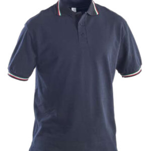 blue polo shirt with tipping collar