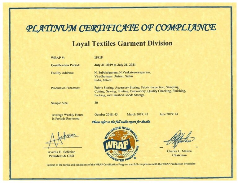 Certification Loyal Textiles